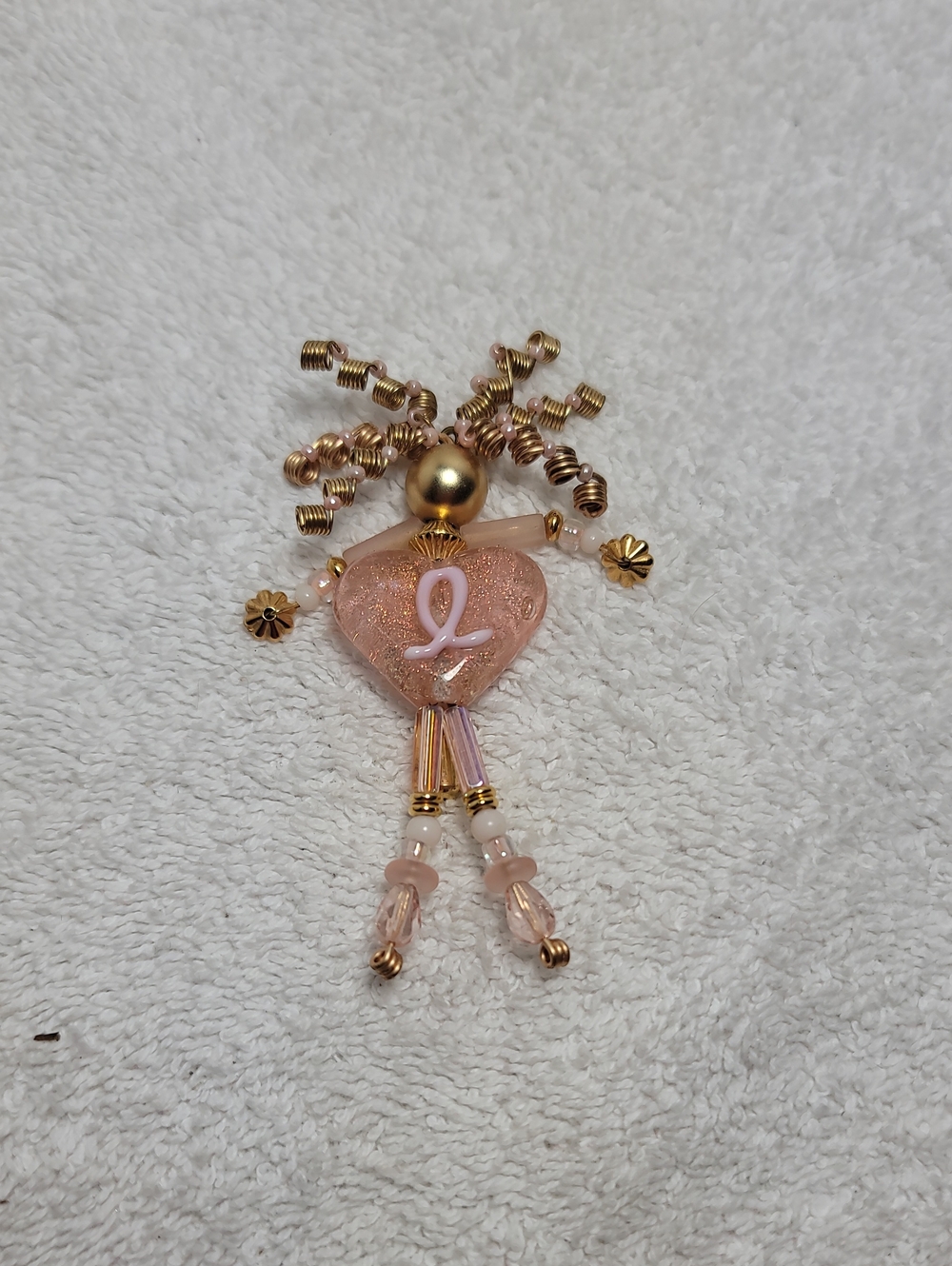 Gold and Pink Heart Glass Bead Pendant Necklace Charm